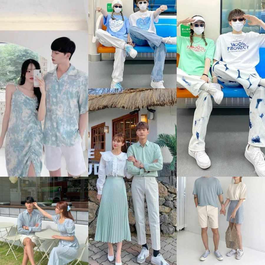 ภาพประกอบบทความ ชุดคู่แฟน Couple Look โทนสี Cool Tone แต่งตัวสไตล์ชิค ๆ คูล ๆ เข้ากับหน้าฝน